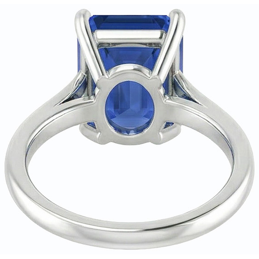 Solitaire Gemstone Ring Emerald Shaped Ceylon Sapphire 2.50 Carats