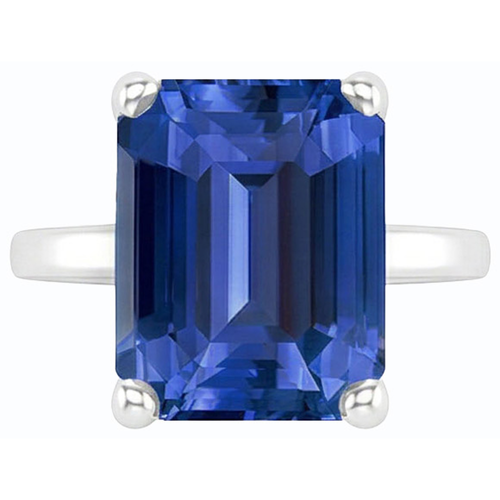 Solitaire Gemstone Ring Emerald Shaped Ceylon Sapphire 2.50 Carats
