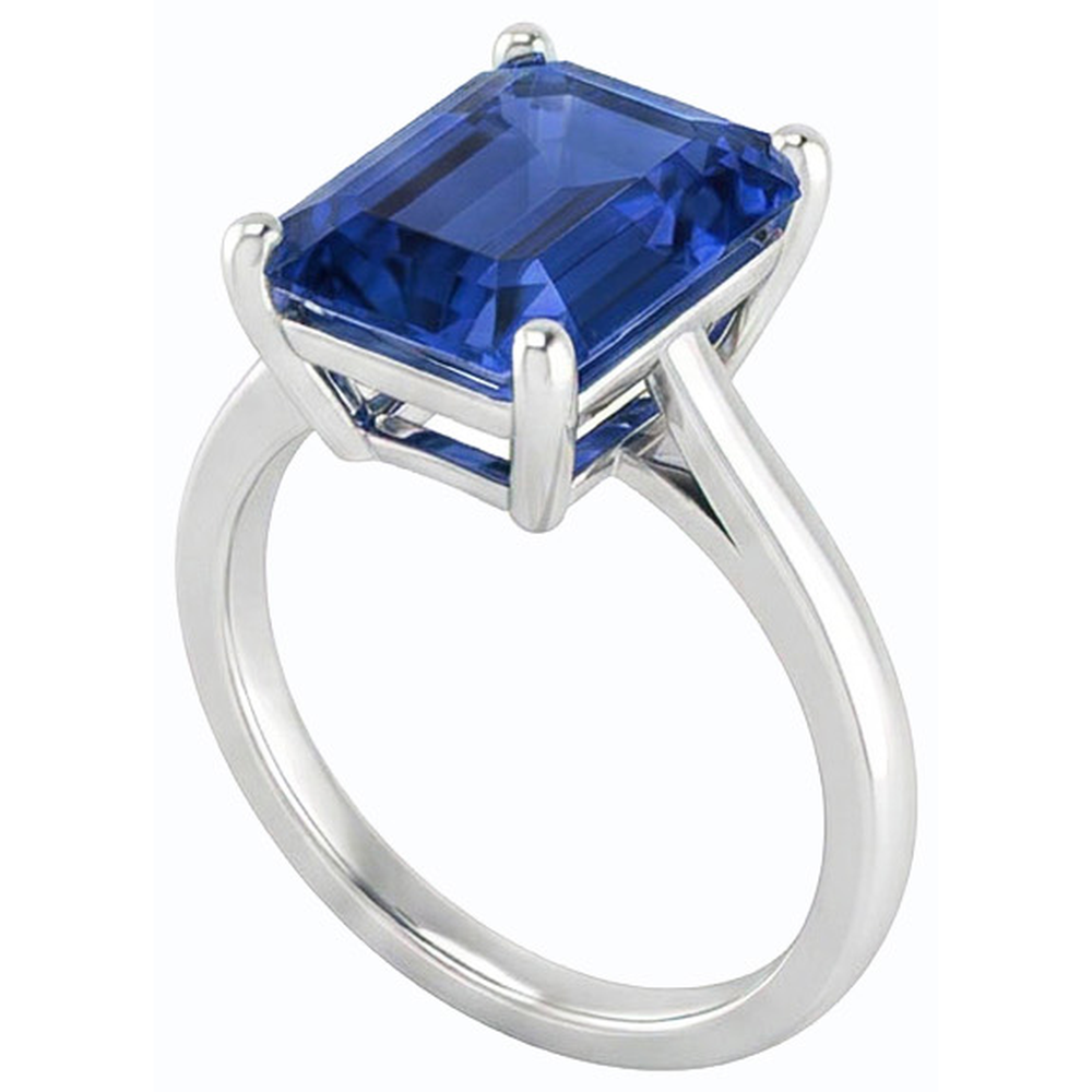 Solitaire Gemstone Ring Emerald Shaped Ceylon Sapphire 2.50 Carats