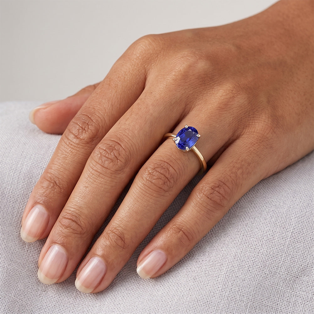 Solitaire Gemstone Ring Jewellery Oval Blue Sapphire 2.50 Carats