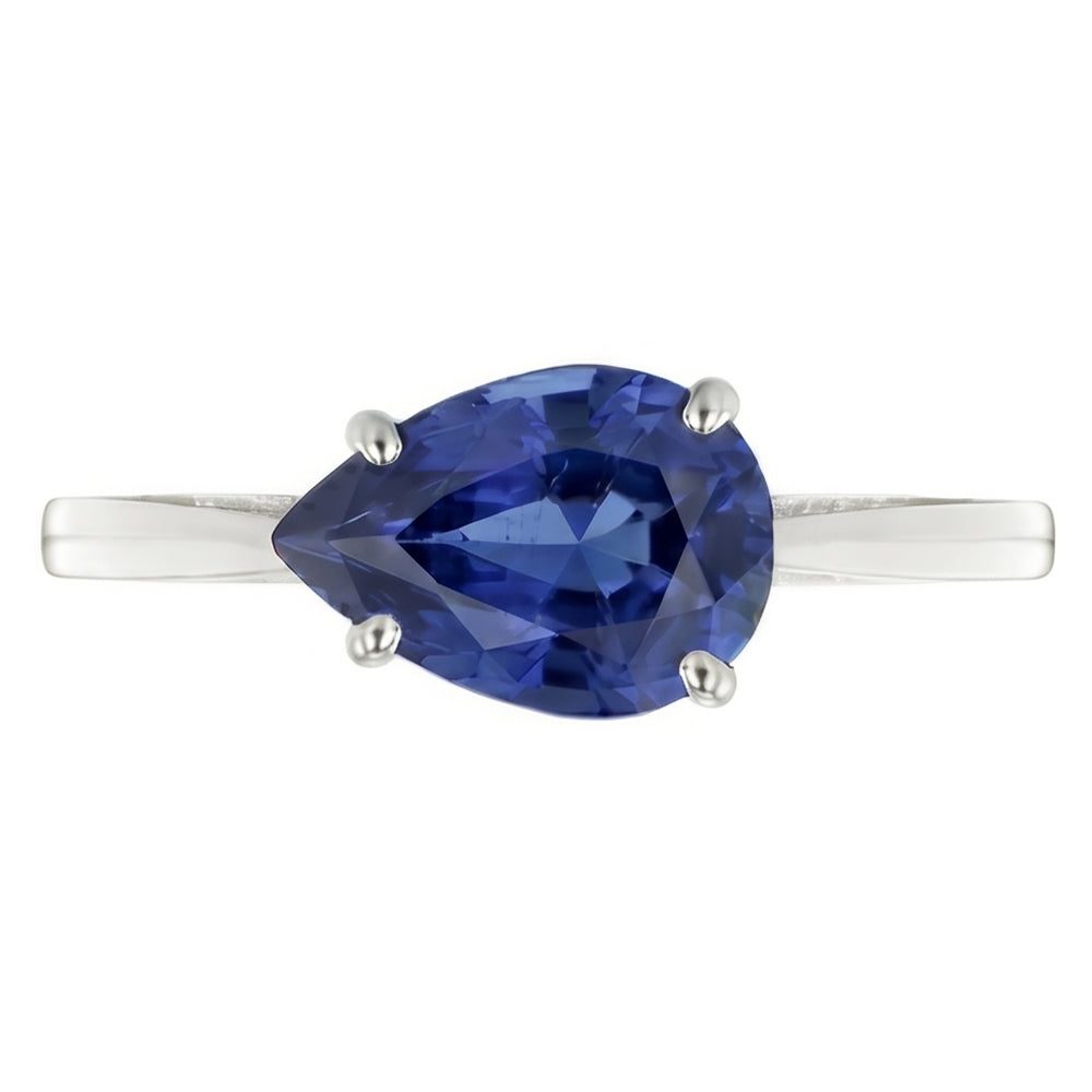 Solitaire Gemstone Sapphire Engagement Ring Pear Cut 2 Carats Gold 14K