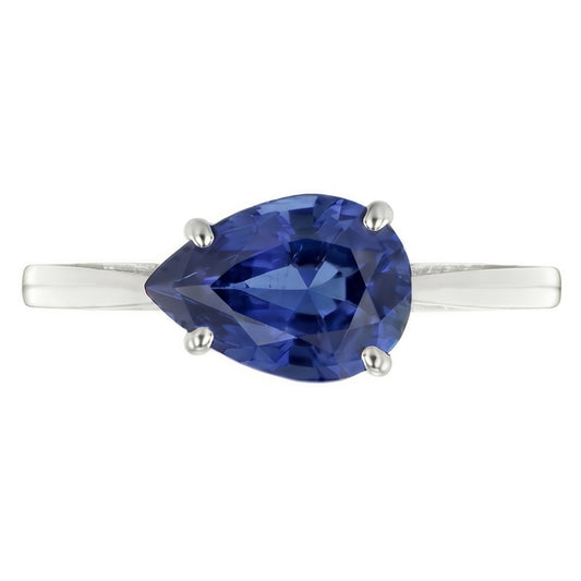 Solitaire Gemstone Sapphire Engagement Ring Pear Cut 2 Carats Gold 14K