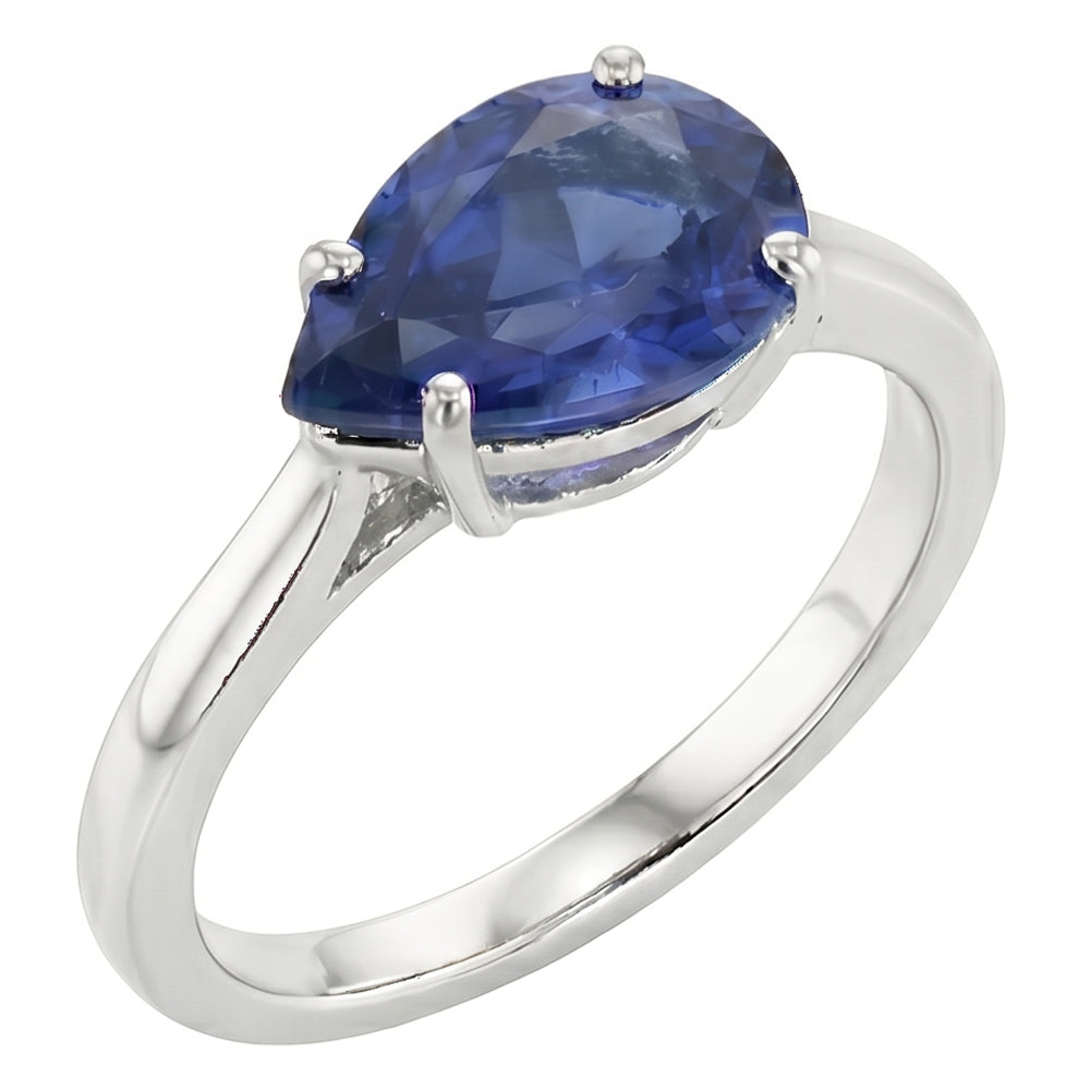 Solitaire Gemstone Sapphire Engagement Ring Pear Cut 2 Carats Gold 14K