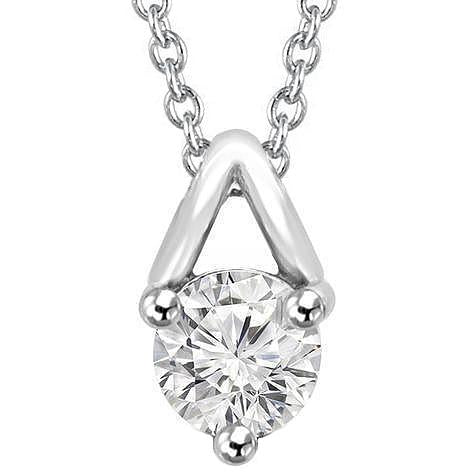 Solitaire Genuine Diamond Necklace 1 Carat 3 Prong Set Round White Gold 14K