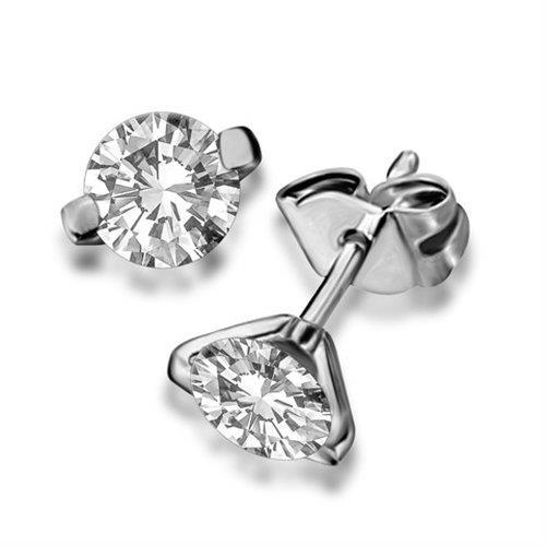 Solitaire Genuine Round Diamond Stud Earring 1.70 Carats White Gold 14K