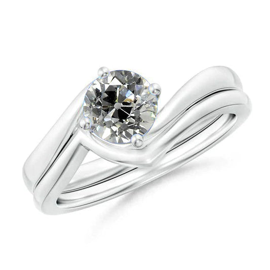 Solitaire Gold Engagement Ring Band Set Round Old Mine Cut Natural Diamond 1.50 Carats