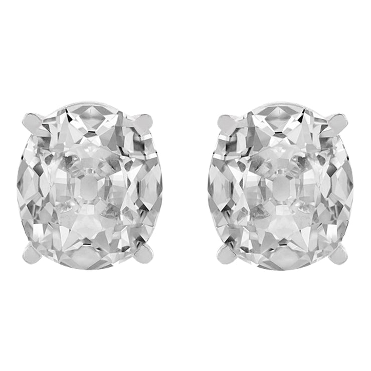 Solitaire Gold Real Diamond Studs Oval Old Cut Earrings 10 Carats Prong Set