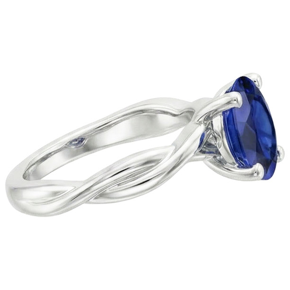Solitaire Gold Ring Twist Style Oval Blue Sapphire 2 Carats