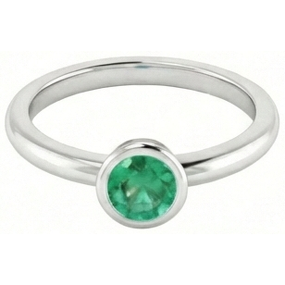 Solitaire Green Emerald Engagement Ring 0.75 Carats Bezel Setting