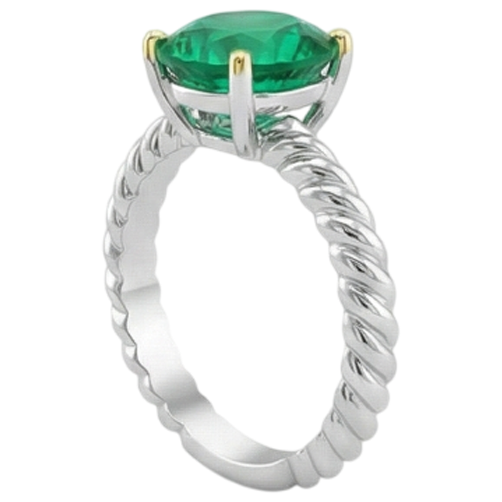 Emerald Gemstone Ring 3-ct Two-Tone 14K Gold – top view