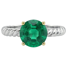 Emerald Round Brilliant Gemstone Ring in Two-Tone 14K Gold – front view