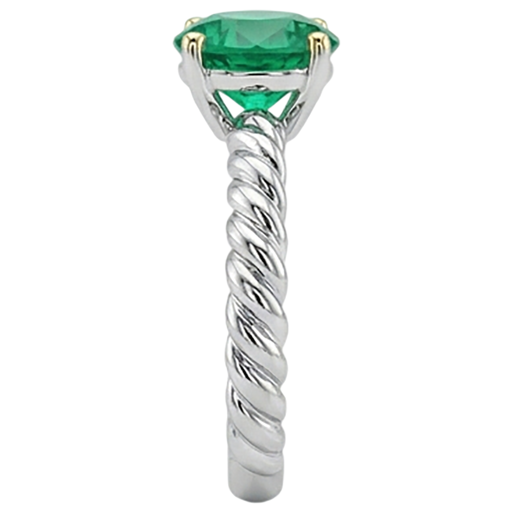 Round Brilliant Emerald ring in Two-Tone 14K Gold – profile view