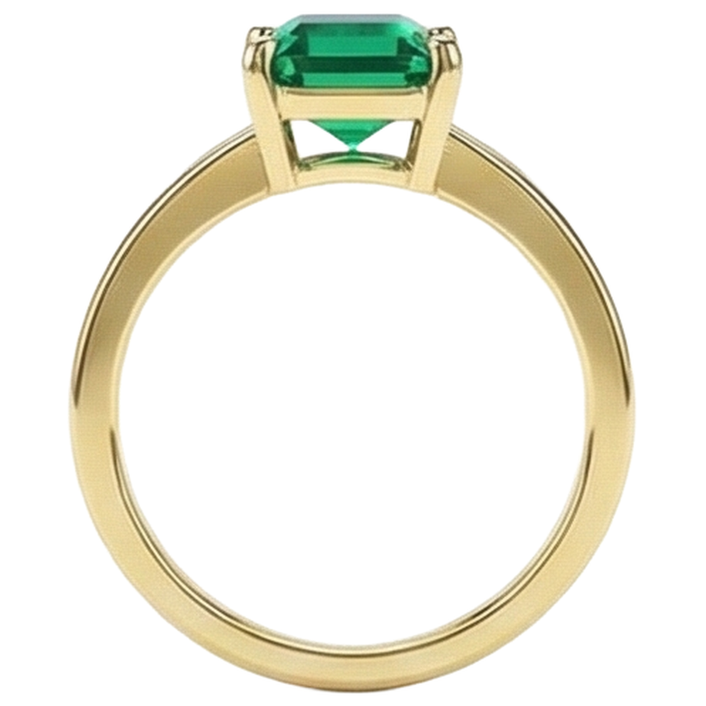 Solitaire Green Emerald Ring 3 Carats Yellow Gold 14K Gemstone Jewellery