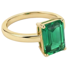 Solitaire Green Emerald Ring 3 Carats Yellow Gold 14K Gemstone Jewellery