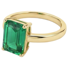 Solitaire Green Emerald Ring 3 Carats Yellow Gold 14K Gemstone Jewellery