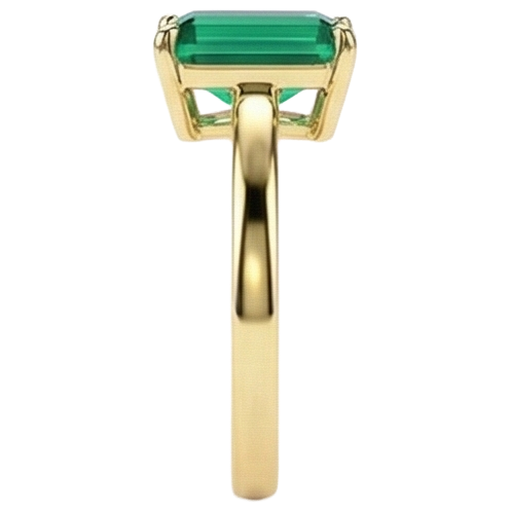 Solitaire Green Emerald Ring 3 Carats Yellow Gold 14K Gemstone Jewellery