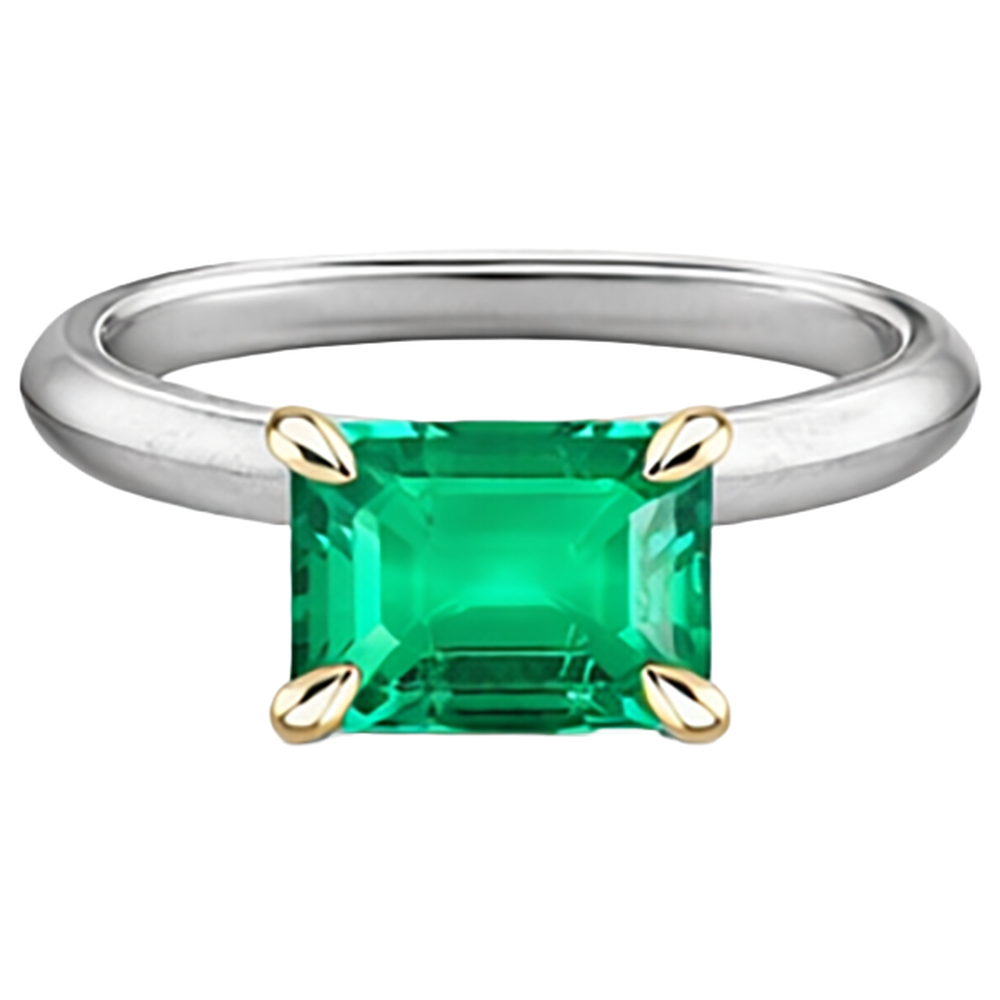Gemstone Ring 14K Two Tone Gold with Fine Emerald – front view