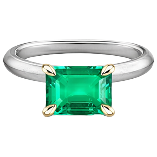 Gemstone Ring 14K Two Tone Gold with Fine Emerald – front view