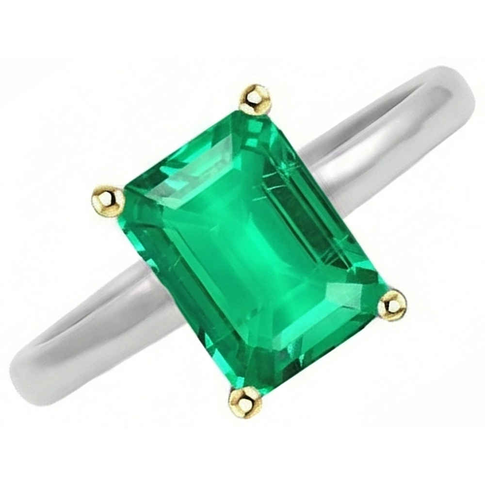 Step Cut Fine Emerald ring in Two-Tone 14K Gold – side view