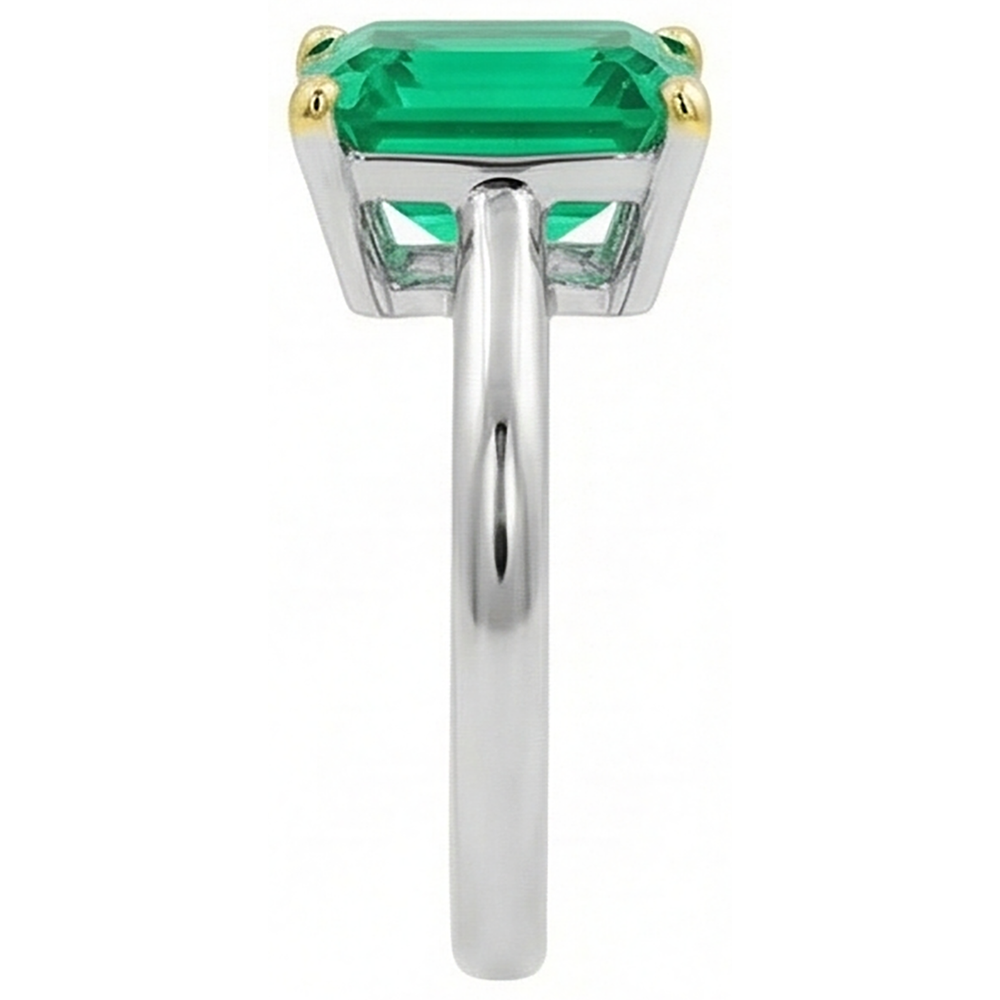 Step Cut Fine Emerald ring in Two-Tone 14K Gold – top view