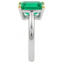 Step Cut Fine Emerald ring in Two-Tone 14K Gold – top view