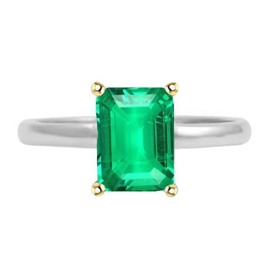 Colored Stone Ring Two-Tone 14K Gold with Fine Emerald – main view