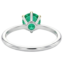 Colombian Emerald Round Cut Precious Stone Ring in 14 Karat Two Tone Gold – top view