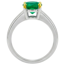 Fine Emerald Round Cut Colored Stone Ring in Two-Tone 14K Gold – angle view