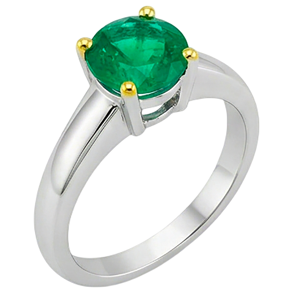 Fine Emerald Colored Stone Ring 2-ct Two-Tone 14K Gold – profile view