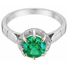 Round Cut Emerald ring in Two-Tone 14K Gold – angle view