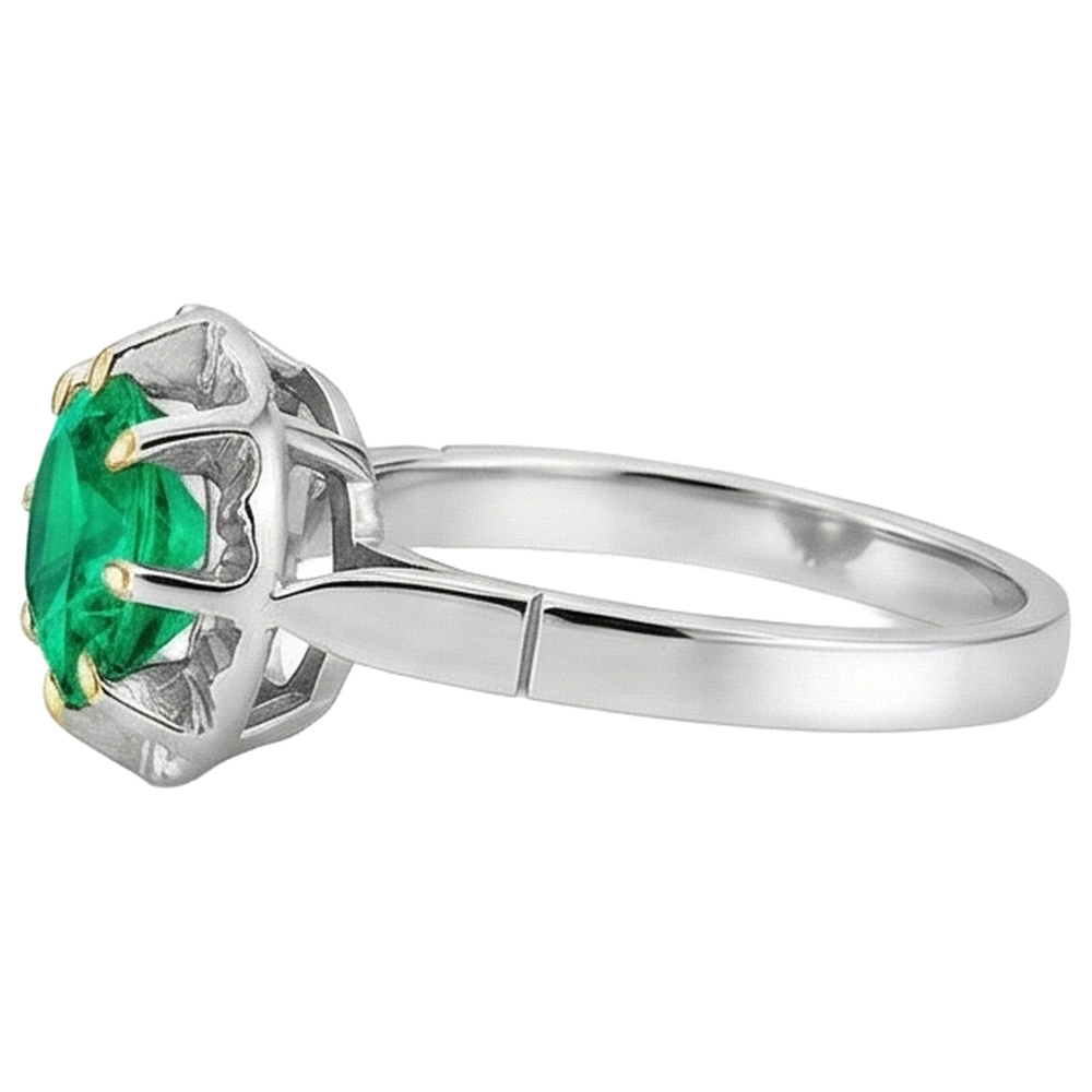 Emerald Colored Stone Ring 2.50-ct Two-Tone 14K Gold – top view