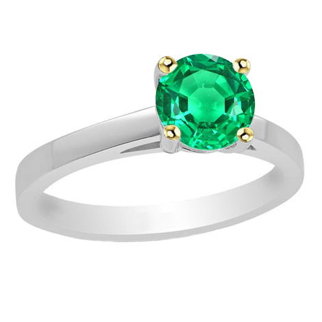 Real Emerald Precious Stone Ring 2 ct Two-Tone 14K Gold – main view