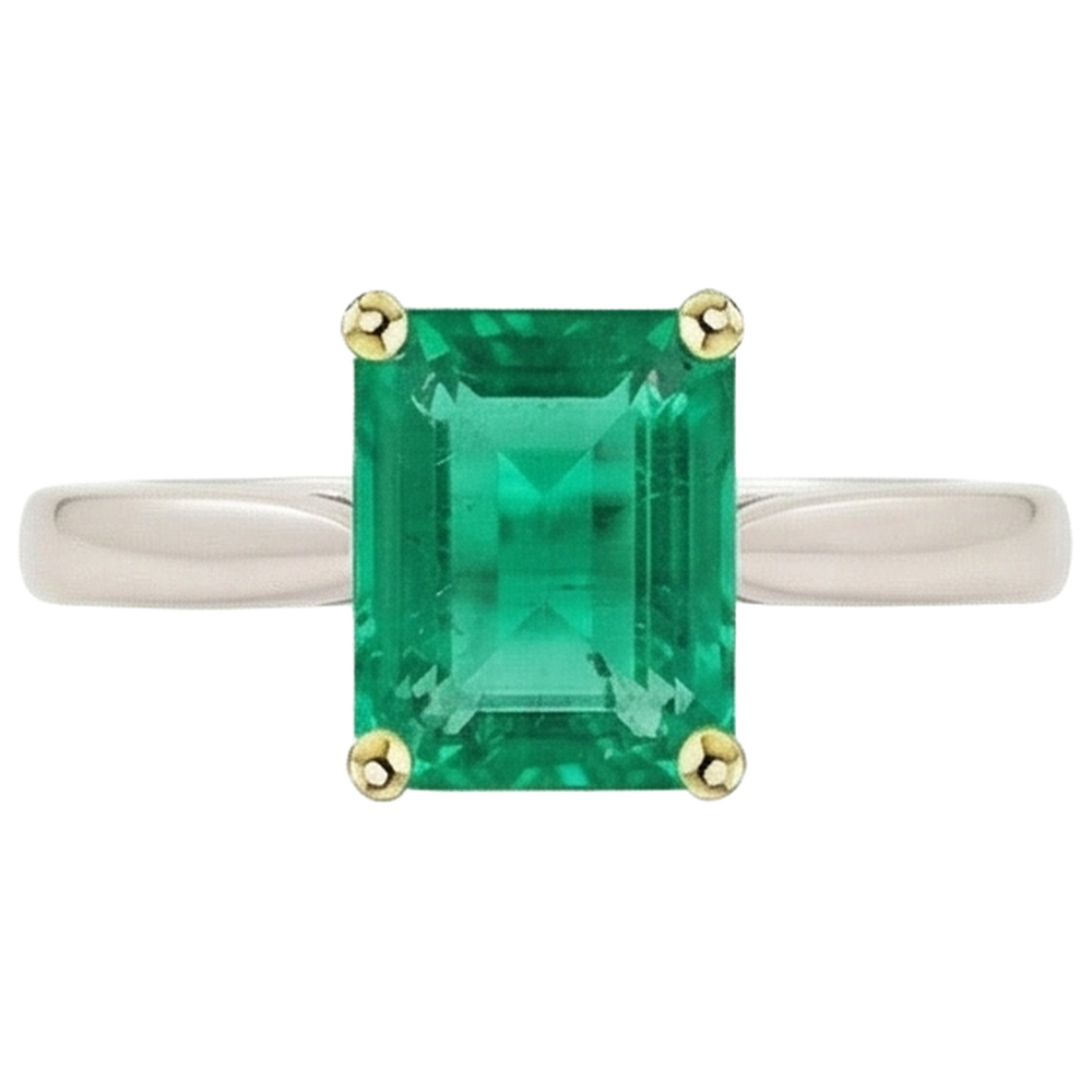 Fine Emerald Gemstone Ring 2.50-ct Two-Tone 14K Gold – profile view