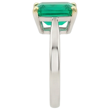 Fine Emerald Emerald Cut Gemstone Ring in Two-Tone 14K Gold – top view