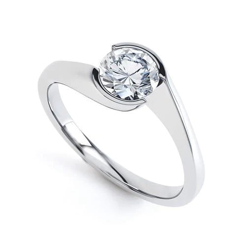 Solitaire Half Bezel Set 1.25 Carat Natural Earth Mined Diamond Engagement Ring White Gold