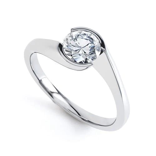 Solitaire Half Bezel Set 1.25 Carat Natural Diamond Engagement Ring White Gold