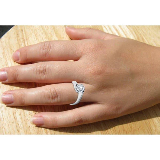 Solitaire Half Bezel Set 1.25 Carat Natural Diamond Engagement Ring White Gold