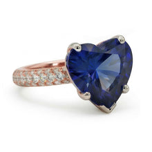 Solitaire Heart Blue Sapphire Ring With Pave Set Natural Earth Mined Diamonds 3.50 Carats