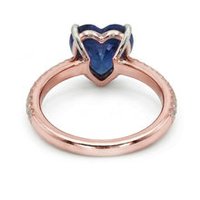Solitaire Heart Blue Sapphire Ring With Pave Set Natural Earth Mined Diamonds 3.50 Carats