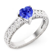 Solitaire Heart Light Blue Sapphire Ring 1 Carat Filigree Shank Gold