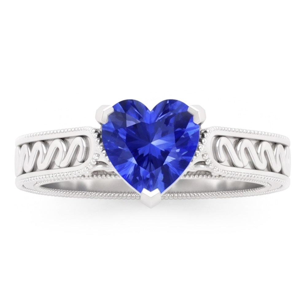 Solitaire Heart Light Blue Sapphire Ring 1 Carat Filigree Shank Gold