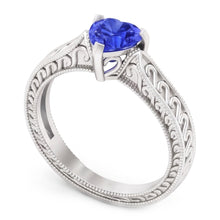 Solitaire Heart Light Blue Sapphire Ring 1 Carat Filigree Shank Gold