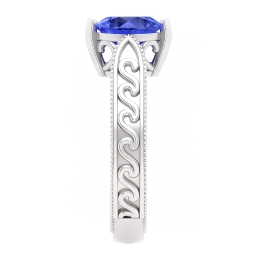 Solitaire Heart Light Blue Sapphire Ring 1 Carat Filigree Shank Gold
