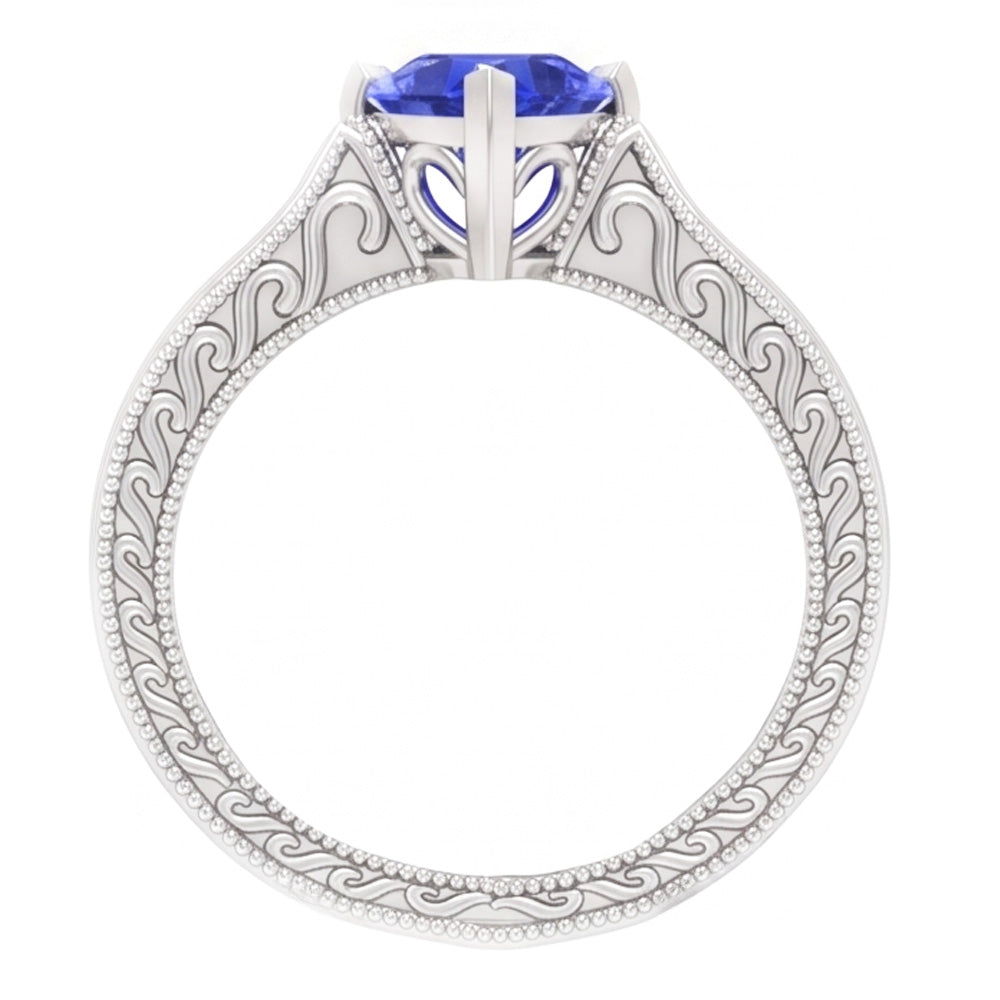 Solitaire Heart Light Blue Sapphire Ring 1 Carat Filigree Shank Gold