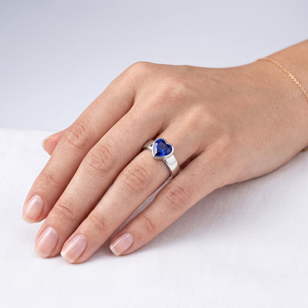 Solitaire Heart Light Blue Sapphire Ring Bezel Set 1 Carat