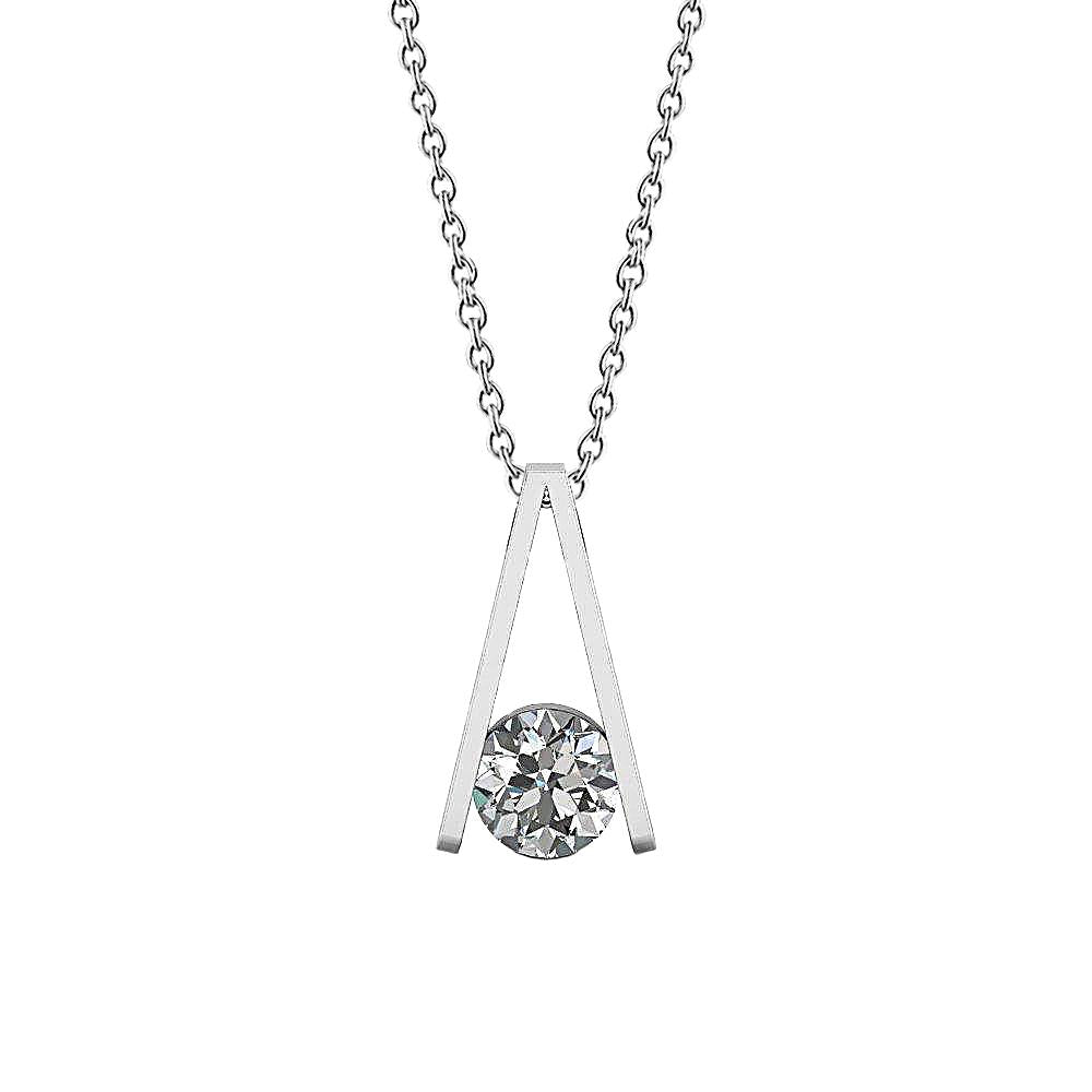 Solitaire Inverted V Shape Genuine Diamond Pendant Necklace 2 Carat WG 14K