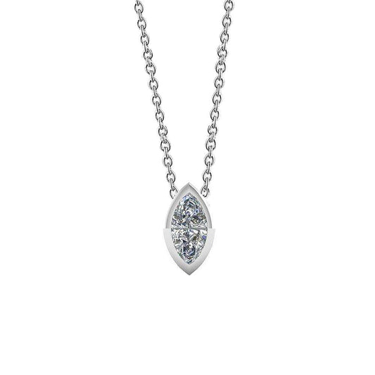Solitaire Marquise Cut Natural Diamond Pendant Necklace 1.0 Carat WG 14K