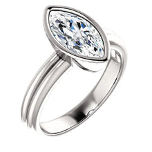 Solitaire Marquise Real Diamond Ring 3 Carats Bezel Set White Gold 14K