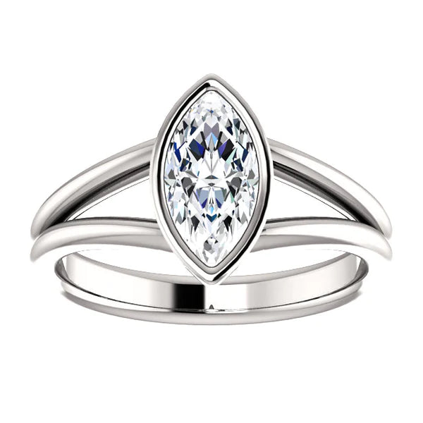 Solitaire Marquise Real Diamond Ring 3 Carats Bezel Split Shank Jewelry