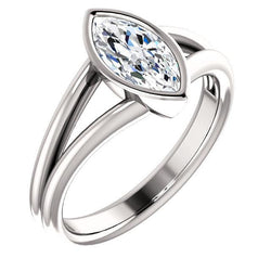 Solitaire Marquise Real Natural Earth Mined Diamond Ring 3 Carats Bezel Split Shank Jewellery